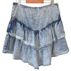 DRIFTWOOD Acid Washed
Ruffle Denim Mini Skirt